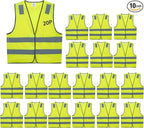 Safety Vests 10 Pack - Yellow Reflective High Visibility Construction ANSI Class 2 Work Vest for Men,Woman,Hi Vis Vest Mesh and Neon Silver Strip