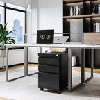 Letaya 3 Drawer Mobile File Cabinet with Lock, Under Desk Metal Rolling Filing Cabinets for Home Office Organizer Letters/Legal/A4 (Black- Requires Installation) (Black)