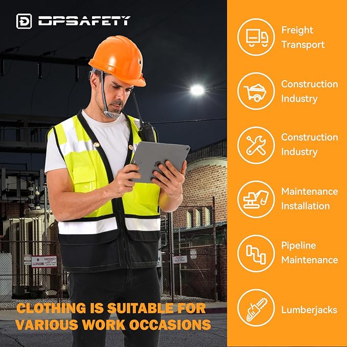Reflective Safety vest With back plan pocket,High visibility Class 2 Heavy Duty Surveyor Vest with Zipper,Hi Vis Construction Work Vest for Men＆Women ANSI/ISEA(Yellow-Bottom,M)