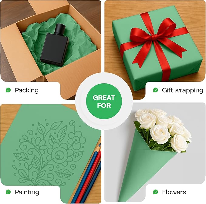 Christmas Green Kraft Paper Roll 36" x 1200" (100 ft) with Cutter - USA-Made Wrapping Paper for Packing, Moving, Shipping & Crafts/Arts - 100% Recyclable Natural Craft Material by IDL Packaging
