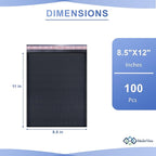 Black Poly Bubble Mailers 8.5x12 inch #2 | Self Seal Padded Envelopes | Cushioned Bubble Mailer | Usable Size 8.5x11 | WaterProof | Lightweight mailing Shipping Bags | US Made | 100 Pack Bulk
