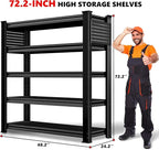 SILVEL 48.2"W Garage Shelving, 5000LBS Heavy Duty Metal Shelving, 2025 Solid Storage Shelves, 2 Side Pegboards, Industrial 5 Tier Shelves for Basement Pantry Warehouse Supermarket, 72.2" x24.2" x48.2"