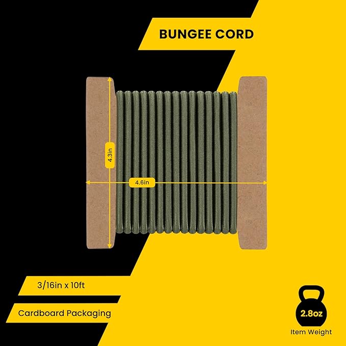 Bungee Cord Elastic Shock Cord 3/16" x 10' Bungee Rope for DIY, Tie Downs, Kayak and Outdoor - Army Green