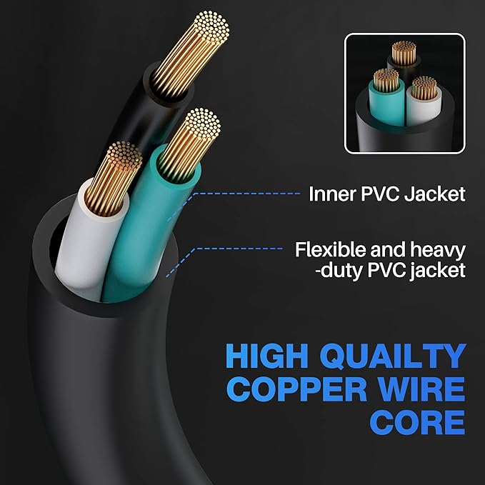 Outdoor Extension Cord 20 FT with 3 Outlets, 3 Prong 90 Degree Angled Plug, 12/3 Heavy Duty 12 Gauge Power Cable, 12AWG, SJTW, 15A, 125V, 1875W, ETL Listed, Black Wire, with Free Carrying Strap+Ties