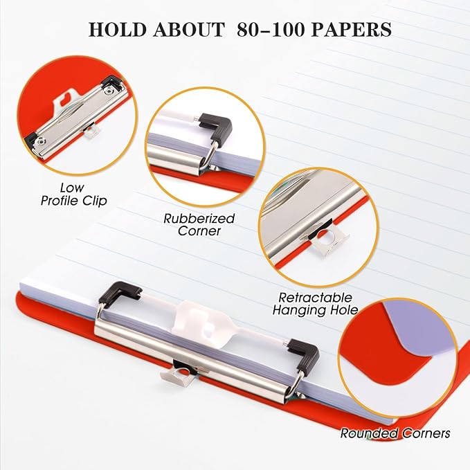 Red Nursing Clipboard with Pen Holder,Plastic Clip Boards 8.5x11 Heavy Duty,A4 Letter Size, Cute Clipboards for Women Kids Teacher,Classroom Office Home