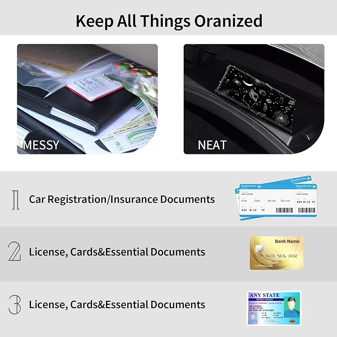 Car Registration and Insurance Holder, Leather Car Glove Box Organizer, Cool Car Accessories for ID, Driver's License Cards & Essential Document, business cards, Men&Women,Moon Spaceship