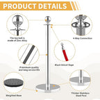 12Pcs Stainless Steel Stanchion Posts with 5ft Red Velvet Ropes - Crowd Control Barriers & Queue Line Kit with 26ft Red Carpet for Wedding, Party, Theater Supplies