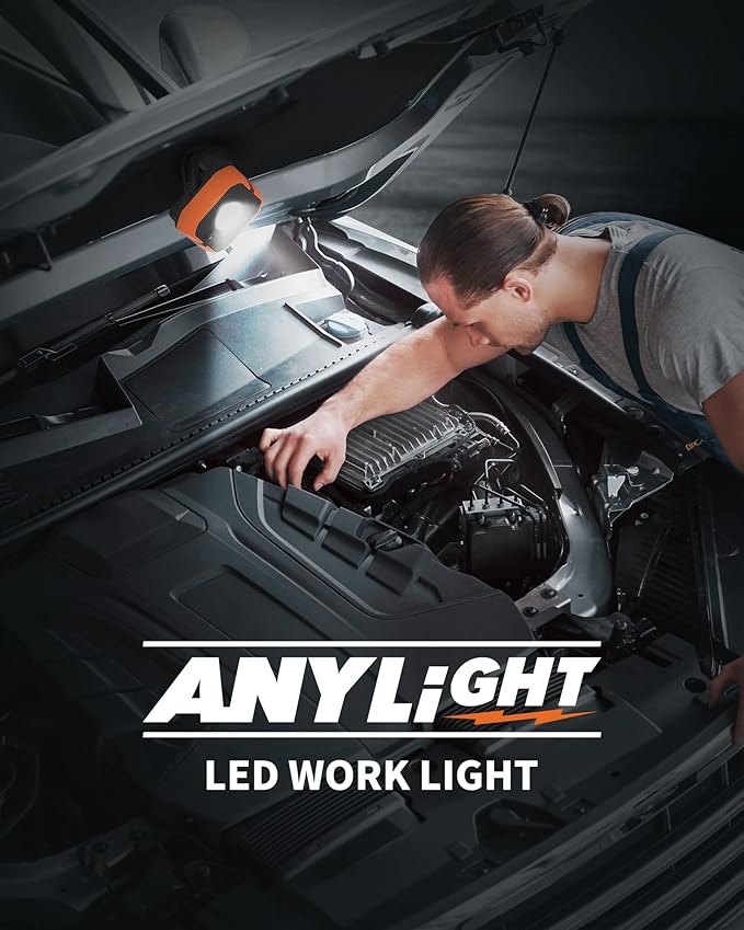 Led Work Light with 4 Modes,1200LM Portable COB Magnetic Light,3350mAh Recharge Spotlight and Floodlight,150° Rotate IP65 Waterproof for Car Repair and Camping (2 Packs Without Hook)