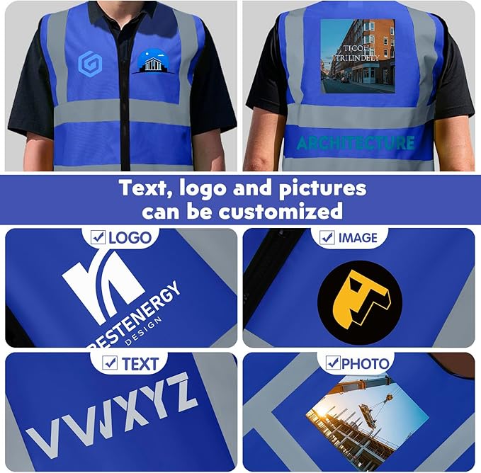 BeautyWill 10/20 Pack Custom Logo Safety Vest,Bulk High Visibility Class 2 Reflective Work Vests