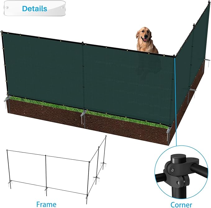 Patio 5' x 83' Outdoor Privacy Screen Freestanding Temporary Fence Panels Net Cover with Metal Poles for Outside Backyard Pool Garden Air Conditioner Fencing, Green