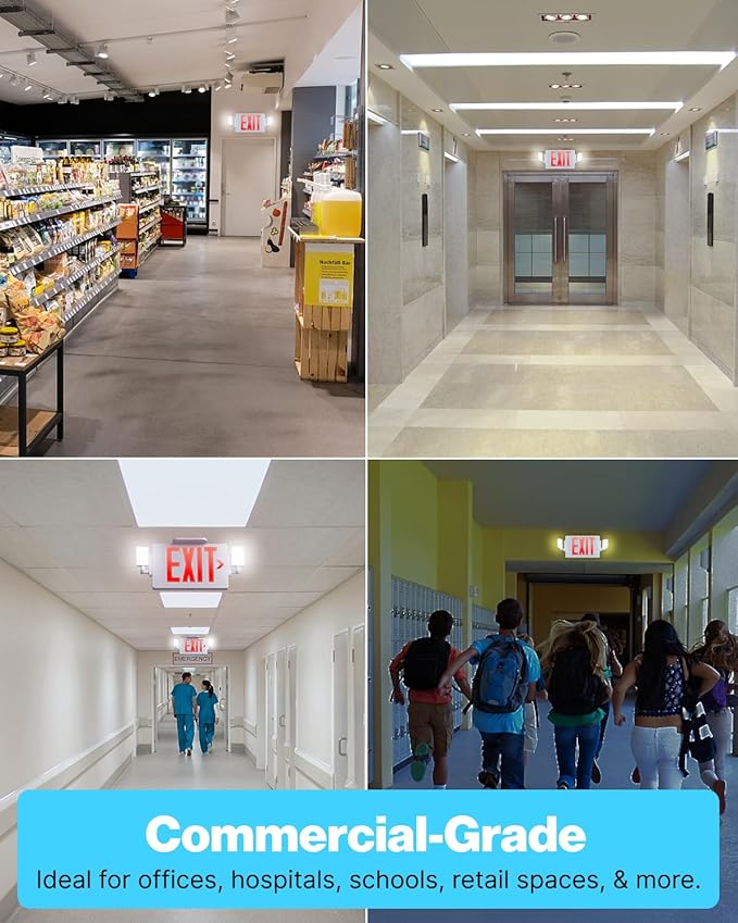 Sunco 12 Pack Exit Signs With Emergency Lights, Two Adjustable LED Lights With Backup Battery, Red, 94V-0 Fire Resistant, 120-277V, Wall Or Ceiling Mount, Commercial Grade UL.
