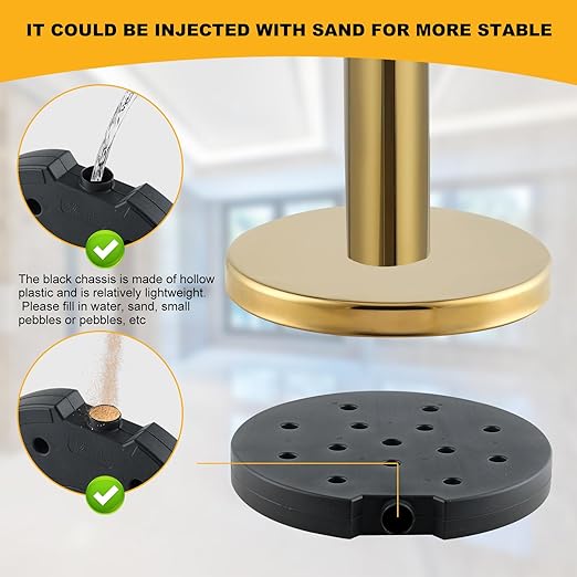 6 PCS Stainless Steel Stanchion Post,5Ft Red Velvet Rope, Hollow Base and Velvet Ropes Safety Barriers Set, Poles Crowd Control Barriers for Red Carpet Themed Decoration (6)