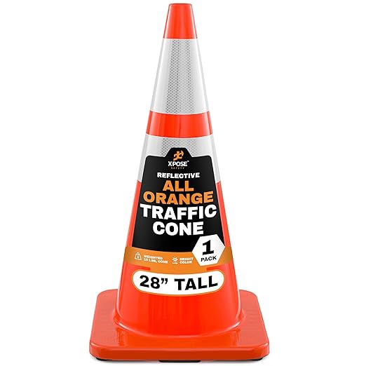 Xpose Safety 28 Inch Orange Traffic Cones Heavy Duty 10lb with 6" & 4" Collars, 1-Pack - Multipurpose PVC Plastic Safety Cone for Parking, Soccer, Caution, Kids and Construction - DOT Approved
