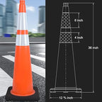 6 Pack Extra Large 36" Inch PVC Traffic Cones with Heavy-Duty Base, High-Visibility All-Weather Safety Cones for Road Construction, Parking Lot, and Garage Use (6, Orange, 36" Extra Large)