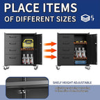Metal Tool Cabinet,Garage Storage Cabinet System,Wall Cabinet & Locking Rolling Tool Cabinet with Doors and Adjustable Shelves,Steel Tool Cabinets for Home (2 Pcs-Styled, Black)