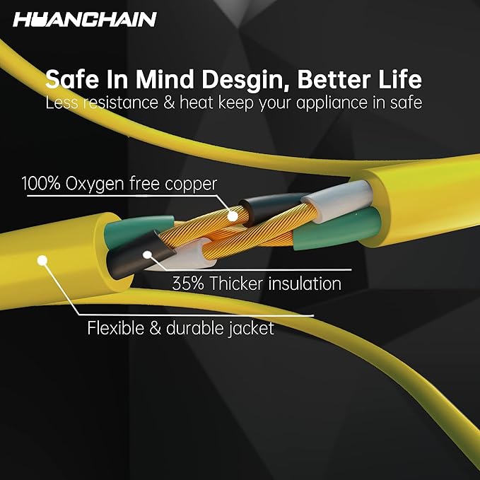 HUANCHAIN Outdoor Extension Cord 75 Foot Waterproof, 16/3 Gauge Flexible Cold-Resistant Appliance Extension Cable Outside, 10A 1250W 16AWG SJTW, 3 Prong Electric Cord Yellow, ETL