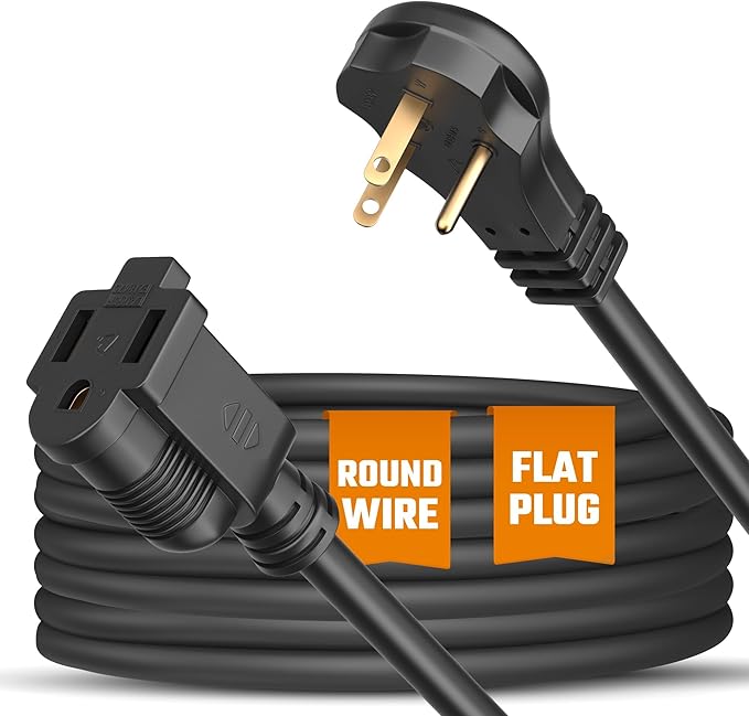 Extension Cord 25 ft for Indoor & Outdoor Use by Bindmaster- UL-Listed 3-Prong Power Cord- Space-Saving Flat Angled Extension Cord- Grounded Outlet Extension Wire- Black.