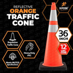 Xpose Safety 36 Inch Orange Traffic Cones Heavy Duty 12lb with 6" & 4" Collars, 48 Pack - Multipurpose PVC Plastic Safety Cone for Parking, Soccer, Caution, Kids and Construction - DOT Approved