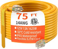 HUANCHAIN 75 ft 14/3 Gauge Heavy Duty Outdoor Extension Cord Waterproof with Lighted, Flexible Cold Weather 3 Prong Electric Cord Outside, 13A 1625W 125V 14AWG SJTW, Yellow, ETL Listed