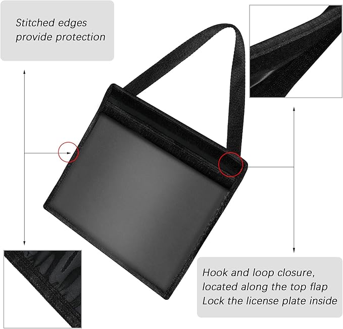 Frienda 2 Pieces License Plate Holder with Hanging Strap Dealer Plate Holder Test Drive Tag Bag Black Frame Cover and Bracket for Car SUV Truck
