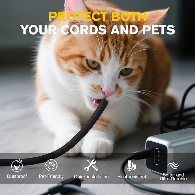 Cord Protectors from Pets No Chew, Ultra Durable Wire Protector Cord Covers for Pets, Flexible Cable Sleeve Cord Management for TV/Computer/Electric Wires/Phone Charging Cables (1/4"-10Feet)