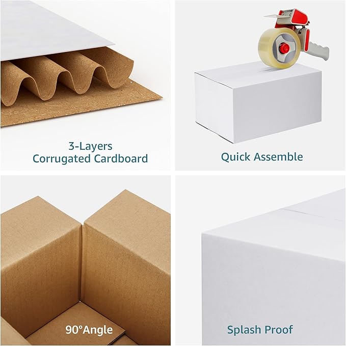 Shipping Boxes 10x7x5 Set of 6, White Corrugated Cardboard Box for Mailing Business Packaging