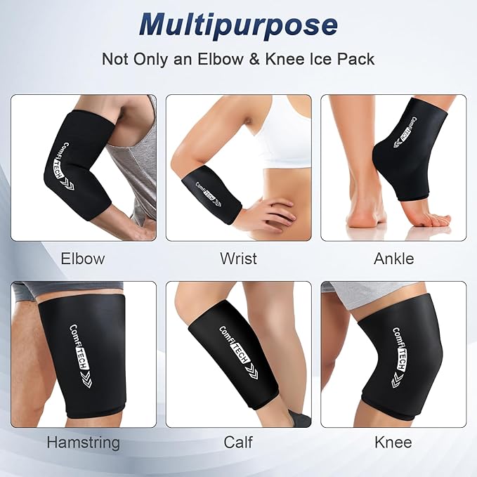 ComfiTECH Elbow Ice Pack Wrap, Multi-Use Ice Pack for Elbow, Arm, Knee and Calf, Flexible Ice Sleeve for Tennis Elbows, Golfers Arm, Muscle Relaxation, Large, 2 Pack