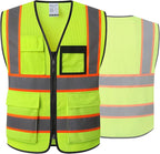 High Visibility Reflective Safety Vest for Men Women with 8 Pockets and Zipper Front,Meets ANSI/ISEA Standards(EKH1-Yellow-XL)