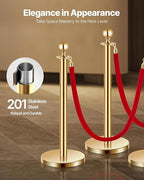 VEVOR Stanchions and Velvet Ropes 8Pcs, Hollow Base with Stainless Steel Post, 6 Red Velvet Ropes and Posts, Crowd Control Barriers Gold Stanchions, Red Carpet Runner Poles for Party Supplies