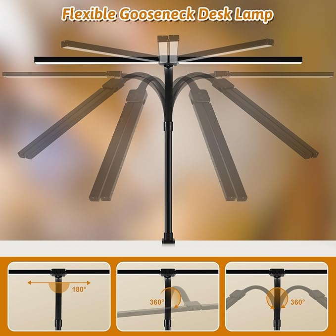 Double Head LED Desk Lamp with Remote Control for Home Office 24W Brightest Computer Desk Light for Workbench Drafting Architect Study Reading with Clamp and Base