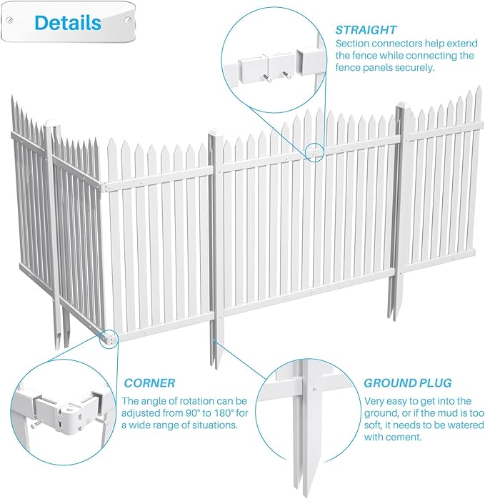 Patio Outdoor Fence 36"Hx84"L (2Sets) White Vinyl Picket Fence Panels Privacy Fence Decorative, PVC Garden Fence Temporary Fencing for Backyard Porch Dogs, Suitable for Soft Ground