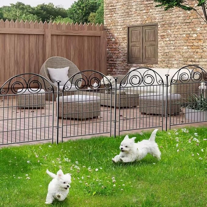 Dog Fence Outdoor for Yard, 32 Inch(H) 24 Panels Total Length 52.5 Ft(L) Pet Fence, Black Metal Animal Barrier Fencing，Reusable Decorative Fences for Garden │Patented