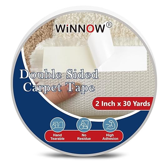 WINNOW Heavy Duty Double Sided Rug Tape 2 Inch x 30 Yards – Carpet Tape Gripper for Wood, Tile & Carpet, Non‑Slip, Strong Hold, Removable