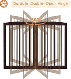Freestanding Pet Gate for Dogs, Indoor Wooden Foldable Dog Gate for House, Extra Wide, Pet Fence for Stairs, Doorways, Halls, Support Feet Included, 120 Inch Wide, 6 Panels 32",Brown