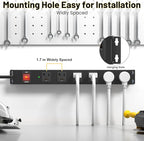 KF Matel 6 Outlet Power Strip Surge Protection 2100J,Heavy Duty Wide Space Power Strip with Flat Plug/Upgraded Switch,15A/1875W/14AWG 6FT Extension Cord in Home,Garage,Shop