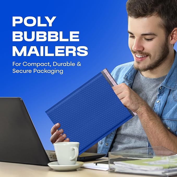 Royal Blue Poly Bubble Mailers 8.5x12 inch #2 | Self Seal Padded Envelopes | Cushioned Bubble Mailer | Usable Size 8.5x11 | Water Proof | Lightweight mailing Shipping Bags | 200 Pack Bulk