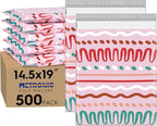 Metronic Poly Mailers 14.5x19 Inch 500pc Shipping Bags for Clothes,Self Adhesive Shipping Envelopes for Small Business,Waterproof Mailers Poly Bags for Shipping,Packaging Mailing Bags Pink Squiggles