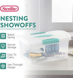 Sterilite Medium Nesting ShowOffs, Stackable Small Storage Bin with Latching Lid and Handle, Plastic Container to Organize Home, Clear, 30-Pack