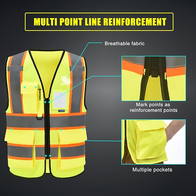 AYKRM Custom Logo Personalised Printed High Visibility Reflective 2 two tone work construction Safety Vest