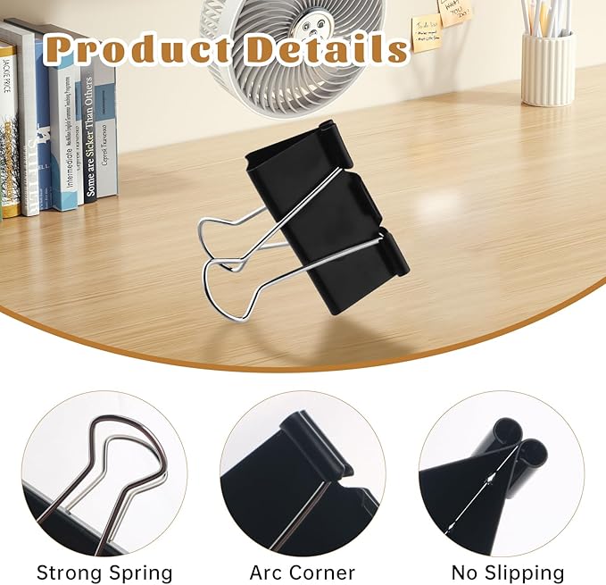 Large Heavy Duty Clips 2 Inch Black Extra Large Paper Clips Big Size Paper Clamps Metal Clips for Binder Clips Office and Home Supplies - 48 Pcs
