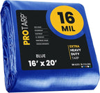 PROTARP Extra Heavy Duty 16 Mil Tarp Cover, Waterproof, UV Resistant, Rip and Tear Proof, Poly Tarpaulin with Reinforced Edges for Roof, Camping, Patio, Pool, Boat. (Blue 16′ X 20′)