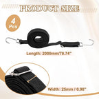 uxcell 4Pcs Adjustable Bungee Cords with Hooks, 79 Inch Flat Heavy Duty Elasticity Straps Rubber Bungee Cords with Buckle for Outdoor, Camping, Tarp, Bike Rack, Luggage, Black