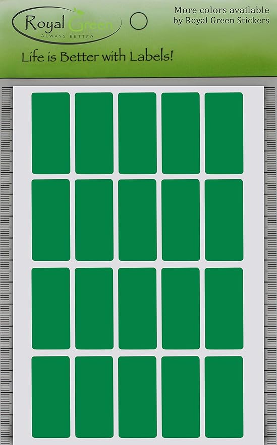 Royal Green Rectangle Sticker tabs for Index Cards in Green 1.57 inch x 0.75 inch - Color Coding Stickers (40mm x 19mm) 300 Pack