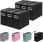 6 Packs Letter Size File Organizer, File Folders Organizer, Fabric Storage Box, Collapsible Paper Organizer with Metal Handle, Smooth PVC Rails, Only Box (Black)