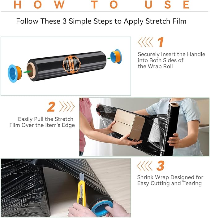 ADAYM 17.5" x 1500' Stretch/Shrink Wrap Roll (2 Rolls) - Plastic Wrap for Moving, Heavy Duty 80 Gauge, 600% Stretch for Packing, Pallets, Shipping&Furniture Protection with Handles