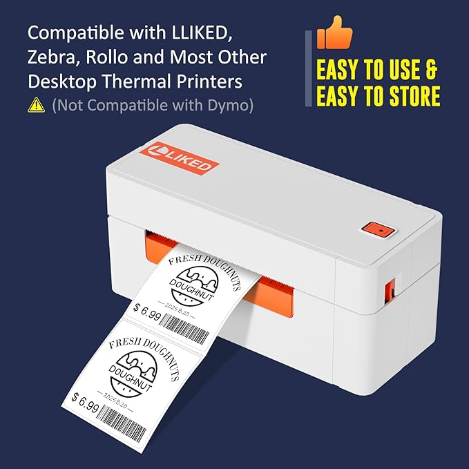 L LIKED 2" x 2" Direct Square Thermal Labels, Perforated QR Code and Barcode Stickers & Compatible with Rollo, Zebra and Other Desktop Printers (1 Roll, 750 Labels)
