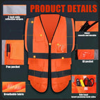 JaGely 15 Pack Reflective Safety Vests with Pockets and Zipper Construction Work High Visibility Vest for Men Women(X-Large,Orange Red)