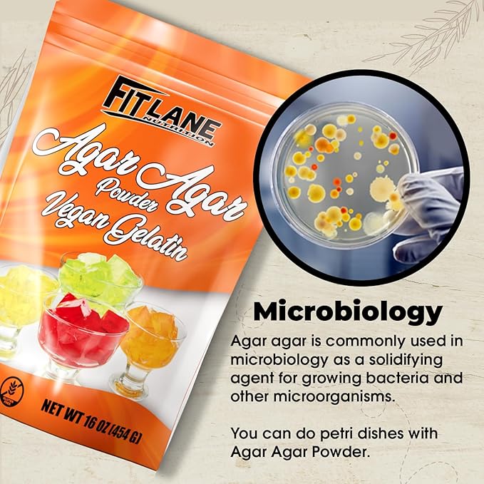 Agar Agar Powder 8oz - Vegan Gelatin Ingredient Unflavored - For Use in Baking, Vegetarian Jello, DIY Petri Dishes, as a Thickener and Gummy Candy Mixes – Nutrient Rich - by Fit Lane Nutrition