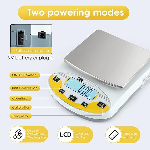 CGOLDENWALL High Precision Lab Scale Laboratory Analytical Electronic Balance Digital Precision Scale Pharmacy Jewelry Scale 110V Calibrated(500g, 0.01g)