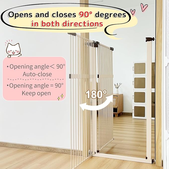 Lumizone Extra Tall Pet Gate 55.12" High Pressure Mounted 59.25"-63.38" Extra Wide (9 Sizes) 1.37" Gap for Cat Dog Stairs Doorway Hallway No Drilling Auto-Close (59.25"-63.38" W, Cream White)
